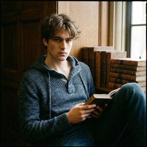 Commerce Men’s Medium Knit Hooded Sweater Blue Shawl Collar Pullover Pockets Y2K